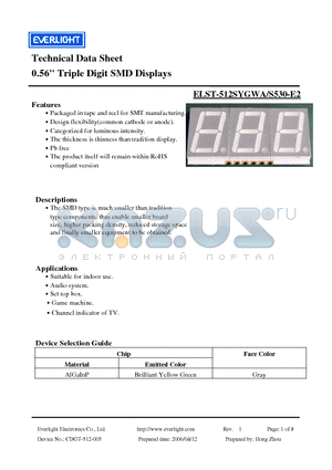 ELST-512SYGWA/S530-E2 datasheet - 0.56 Triple Digit SMD Displays