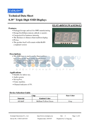 ELST-405SYGWA datasheet - 0.39 Triple Digit SMD Displays