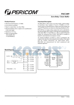 PI6C2409 datasheet - Zero-Delay Clock Buffer