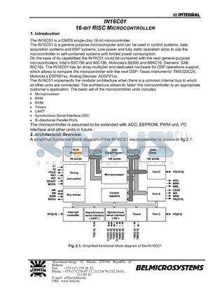 IN16C01 datasheet - 16-BIT RISC MICROCONTROLLER