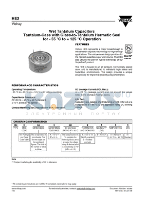 HE3A112 datasheet - Wet Tantalum Capacitors Tantalum-Case with Glass-to-Tantalum Hermetic Seal for - 55 `C to  125 `C Operation