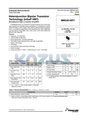 MMG3014NT1_08 datasheet - Heterojunction Bipolar Transistor Technology (InGaP HBT)