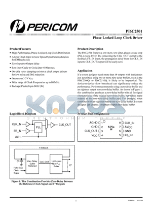 PI6C2501 datasheet - Phase-Locked Loop Clock Driver