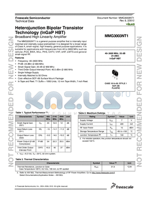 MMG3003NT1_12 datasheet - Heterojunction Bipolar Transistor Technology