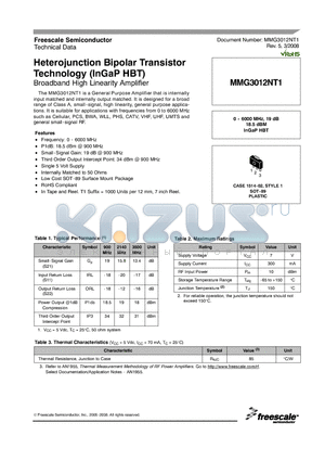 MMG3012NT1_08 datasheet - Heterojunction Bipolar Transistor Technology (InGaP HBT)