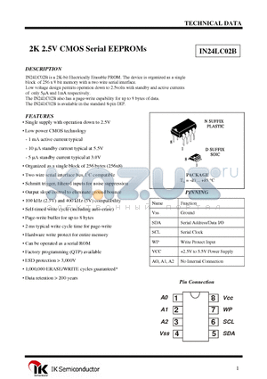 IN24LC02B datasheet - 2K 2.5V CMOS Serial EEPROMs