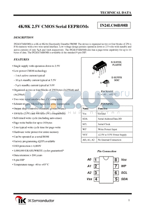 IN24LC04B datasheet - 4K/8K 2.5V CMOS Serial EEPROMs