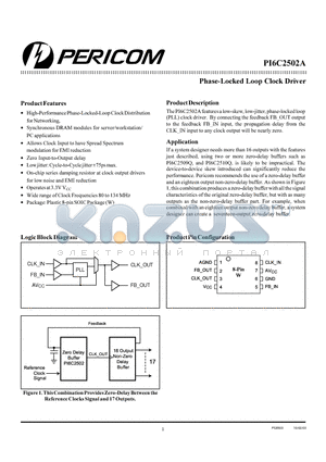 PI6C2502AW datasheet - Phase-Locked Loop Clock Driver