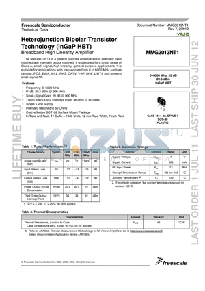 MMG3013NT1 datasheet - Heterojunction Bipolar Transistor