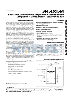 MAX4373 datasheet - Low-Cost, Micropower, High-Side Current-Sense Amplifier  Comparator  Reference ICs