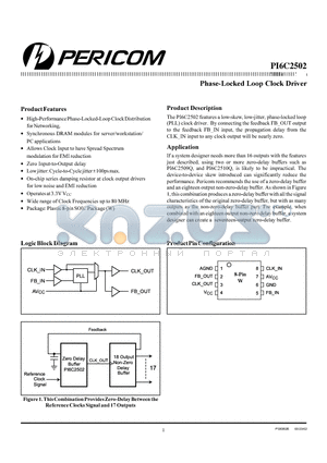 PI6C2502 datasheet - Phase-Locked Loop Clock Driver