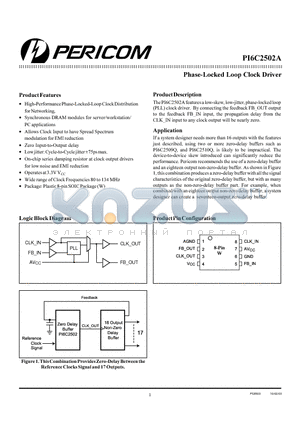 PI6C2502A datasheet - Phase-Locked Loop Clock Driver