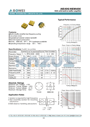 HE406 datasheet - VCO with built-in buffer amplifier