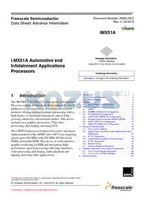 IMX51A datasheet - i.MX51A Automotive and Infotainment Applications Processors