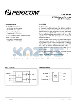 PI6C3420A datasheet - 27 MHz Spread Spectrum Clock Synthesizer