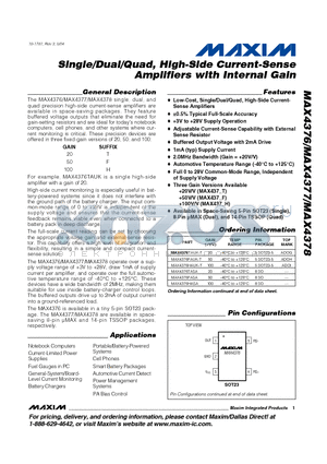 MAX4376FASA datasheet - Single/Dual/Quad High-Side Current-Sense Amplifiers with Internal Gain