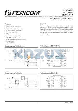 PI6C41204 datasheet - LVCMOS to LVPECL Driver