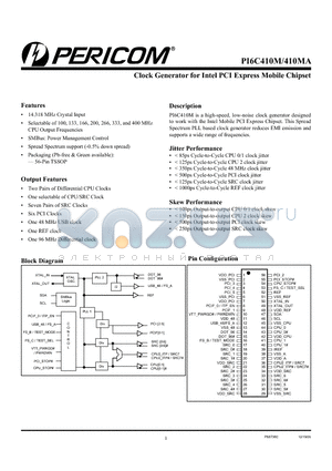 PI6C410MAE datasheet - Clock Generator for Intel PCI Express Mobile Chipset