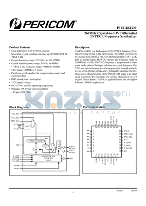 PI6C484321FB datasheet - 260MHz Crystal-to-3.3V Differential LVPECL Frequency Synthesizer