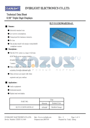 ELT-511USOWA/S530-A3 datasheet - 0.56 Triple Digit Displays