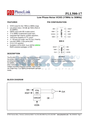 P500-17SC datasheet - Low Phase Noise VCXO (17MHz to 36MHz)