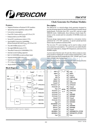 PI6C671FV datasheet - Clock Generator for Pentium Modules