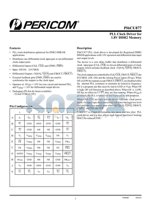 PI6CU877 datasheet - PLL Clock Driver for 1.8V DDR2 Memory