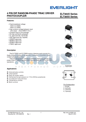 ELT3023 datasheet - 4 PIN DIP RANDOM-PHASE TRIAC DRIVER