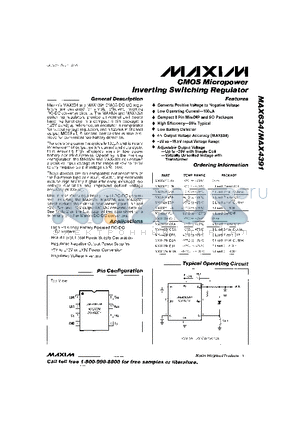MAX4391MJA datasheet - CMOS Micropower Inverting Switching Regulator