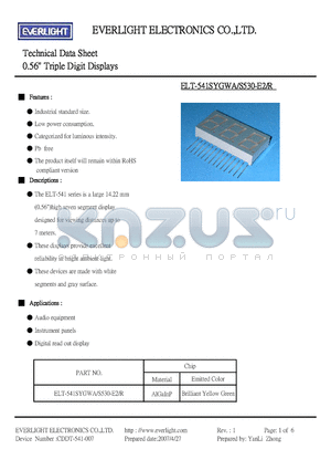 ELT-541SYGWA datasheet - 0.56 Triple Digit Displays