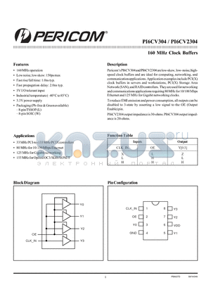 PI6CV304LE datasheet - 160 MHz Clock Buffers