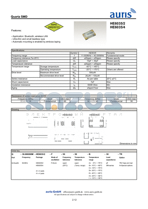 HE6035/2 datasheet - Quartz SMD