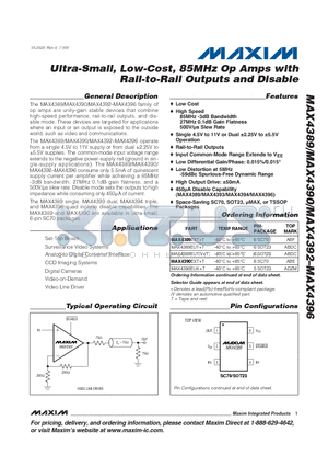 MAX4396 datasheet - Ultra-Small, Low-Cost, 85MHz Op Amps with Rail-to-Rail Outputs and Disable