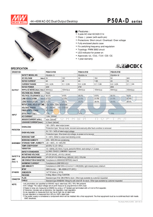 P50A datasheet - 44~49WAC-DC Dual Output Desktop