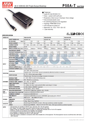 P50A-T datasheet - 46.5~50WAC-DC Triple Output Desktop