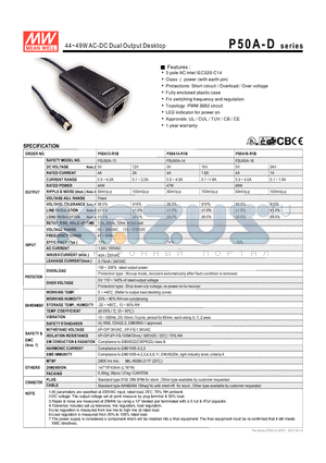 P50A13-R1B datasheet - 44~49WAC-DC Dual Output Desktop