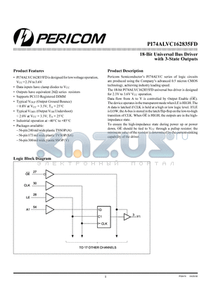 PI74ALVC162835 datasheet - 18-Bit Universal Bus Driver with 3-State Outputs