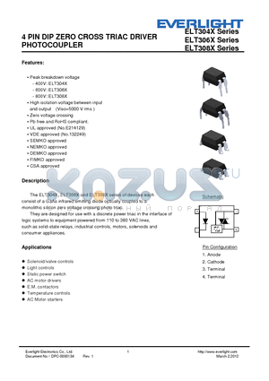 ELT3043 datasheet - 4 PIN DIP ZERO CROSS TRIAC DRIVER