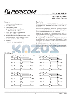 PI74ALVCH16244 datasheet - 16-Bit Buffer Driver with 3-State Outputs