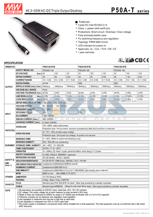 P50A13D-R1B datasheet - 46.5~50WAC-DC Triple Output Desktop