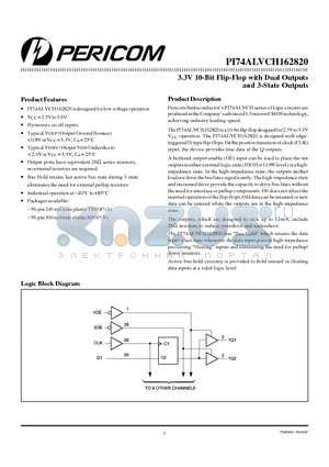 PI74ALVCH162820 datasheet - 3.3V 10-Bit Flip-Flop with Dual Outputs and 3-State Outputs