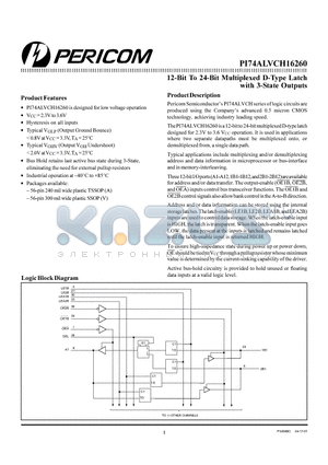 PI74ALVCH16260 datasheet - 12-Bit To 24-Bit Multiplexed D-Type Latch with 3-State Outputs
