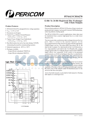 PI74ALVCH16270 datasheet - 12-Bit To 24-Bit Registered Bus Exchanger with 3-State Outputs