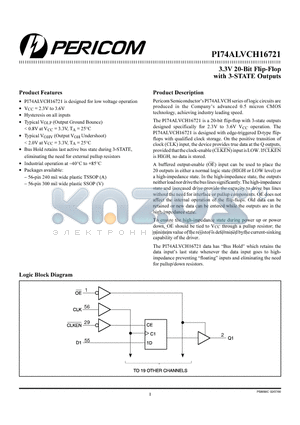 PI74ALVCH16721 datasheet - 3.3V 20-Bit Flip-Flop with 3-STATE Outputs