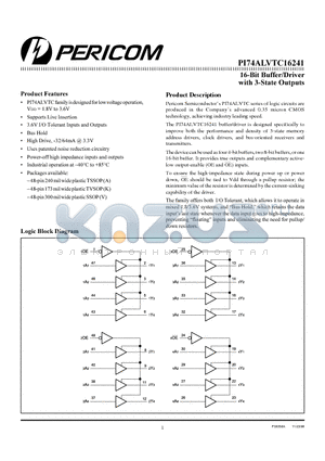 PI74ALVTC16241 datasheet - 16-Bit Buffer/Driver with 3-State Outputs