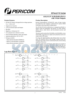 PI74ALVTC16244 datasheet - 1.8/2.5/3.3V 16-Bit Buffer/Driver with 3-State Outputs