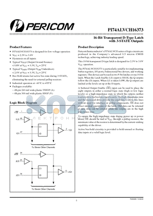 PI74ALVCH16373 datasheet - 16-Bit Transparent D-Type Latch with 3-STATE Outputs