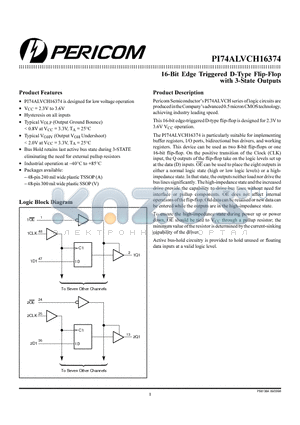 PI74ALVCH16374 datasheet - 16-Bit Edge Triggered D-Type Flip-Flop with 3-State Outputs