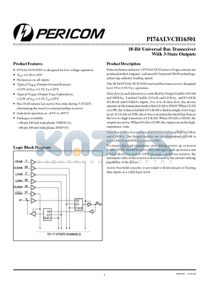 PI74ALVCH16501 datasheet - 18-Bit Universal Bus Transceiver With 3-State Outputs