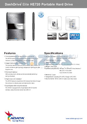 HE720 datasheet - DashDrive Elite HE720 Portable Hard Drive